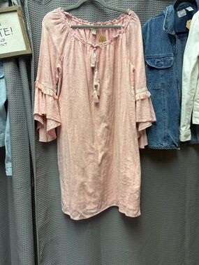 Style & Co. Pink Boho Tassel Tie Bell Sleeve Dress